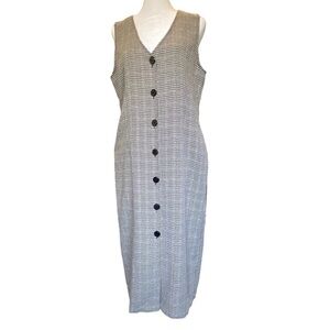 Vintage Cricket Lane woman's size 10 black white plaid midi button jumper dress